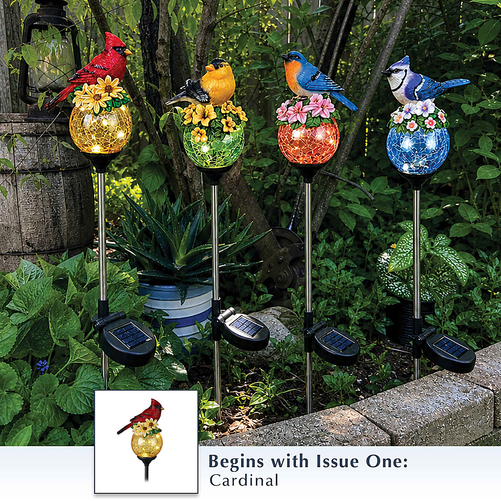 Illuminated Outdoor Solar-Powered Glass Orb Path Lights Topped