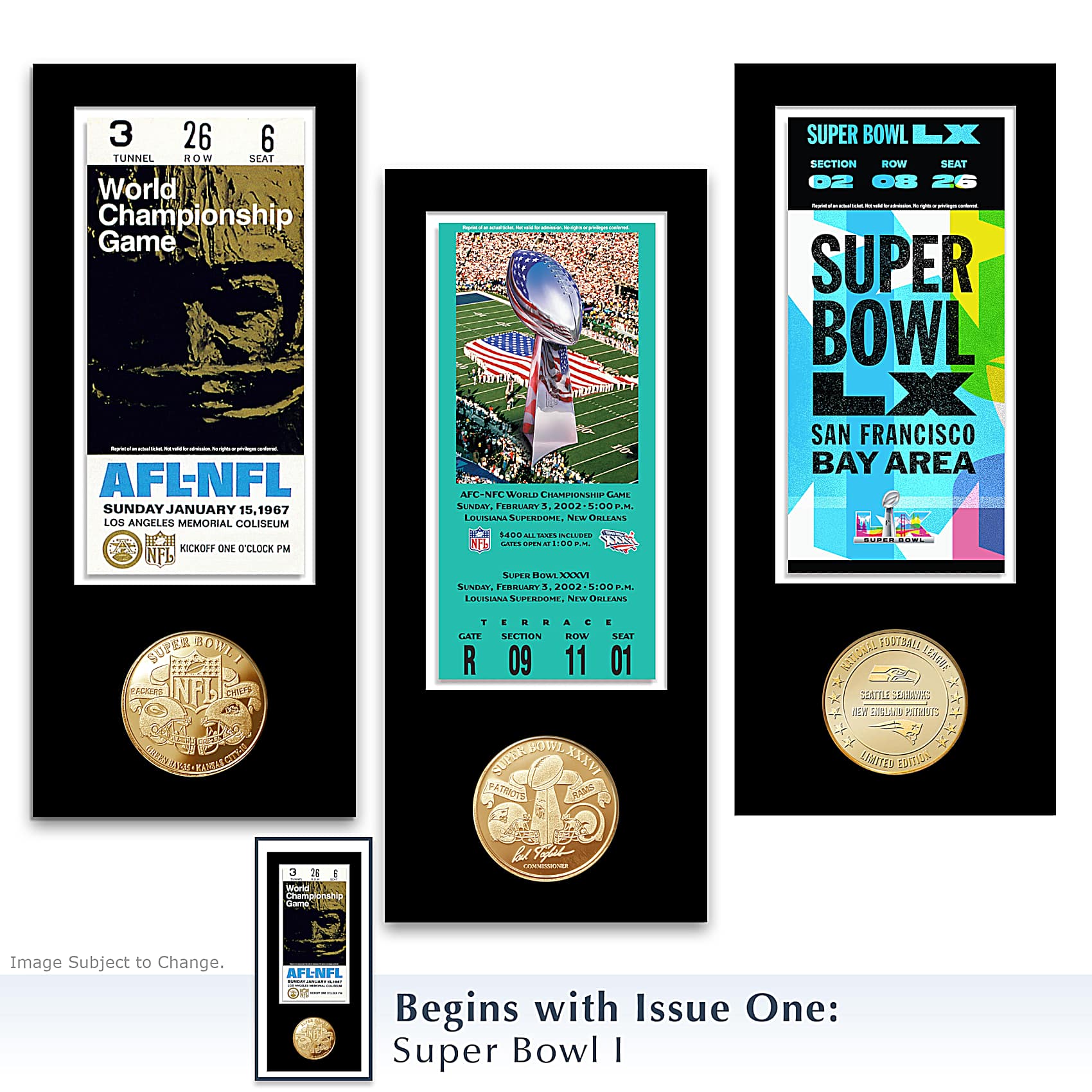 レア‼️未使用品‼️NFL Super Bowl XXII1988年ビンテージUSA NFL Golden Bronze Coins And Tribute Super Bowl Tickets With