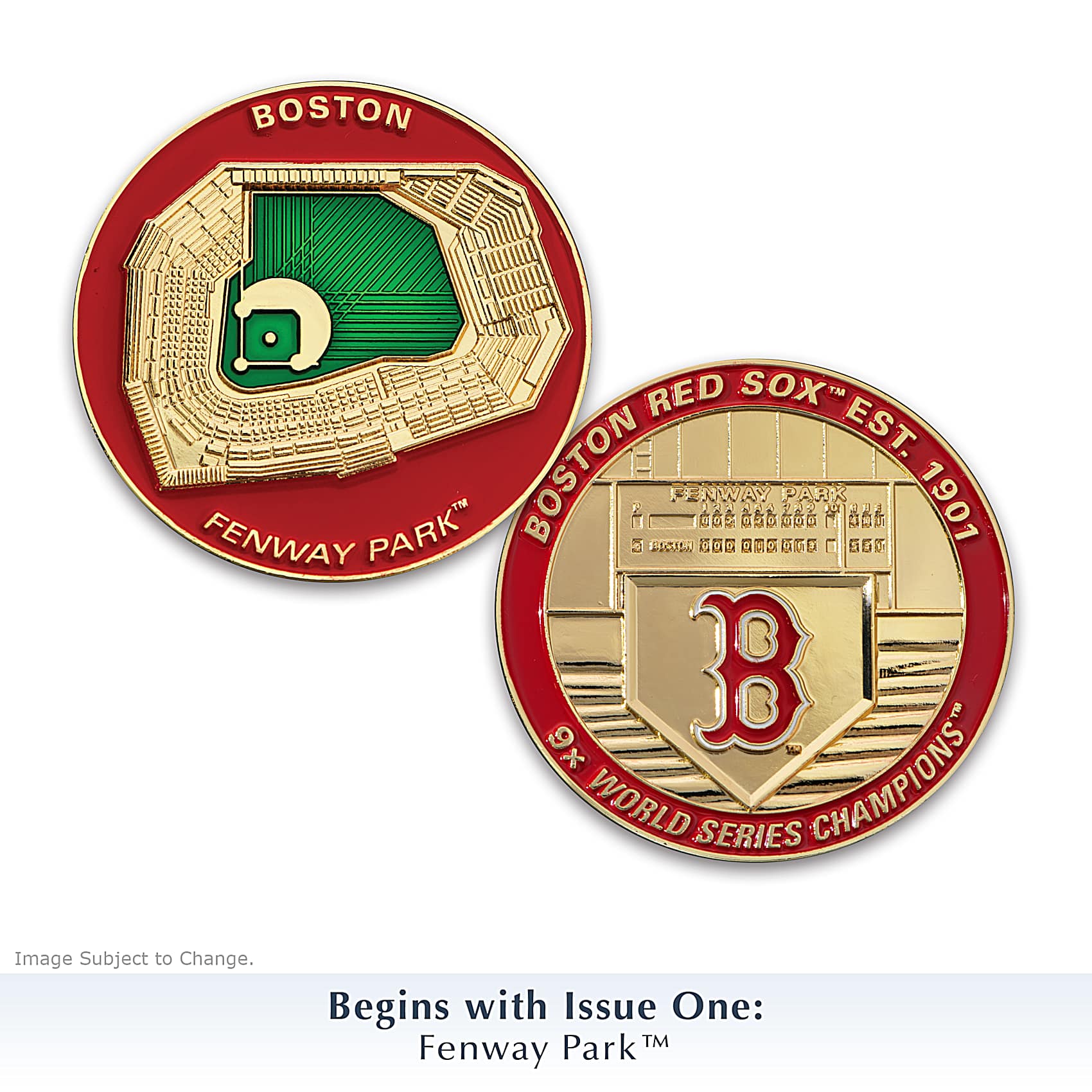 24K Gold-Plated MLB Stadium Challenge Coins With Images Of Fenway
