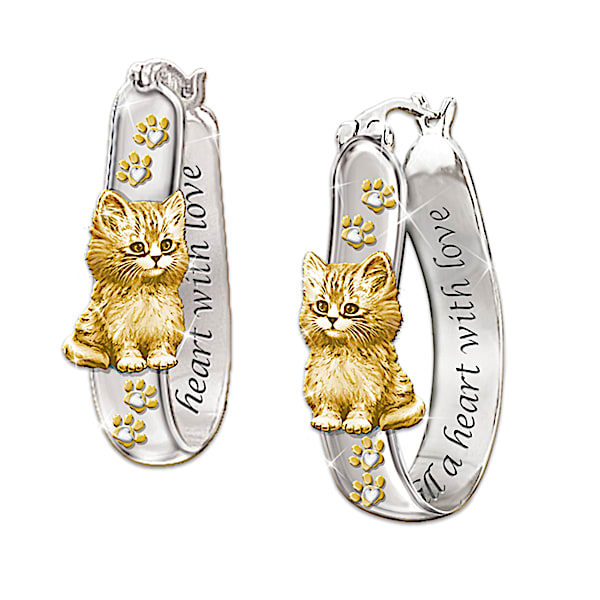 Cats Fill A Heart With Love Earrings: Pierced