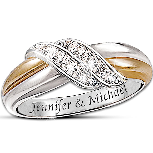 Personalized Engraved Couples Diamond Ring: Diamond Embrace - Personalized Jewelry