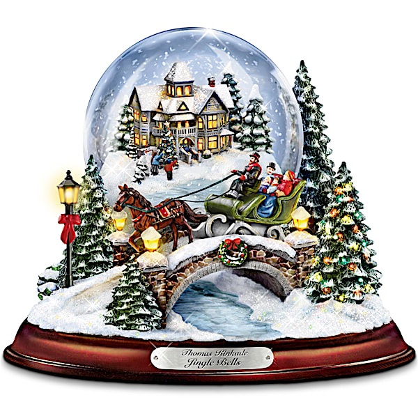 Thomas Kinkade Jingle Bells Illuminated Musical Christmas Snowglobe