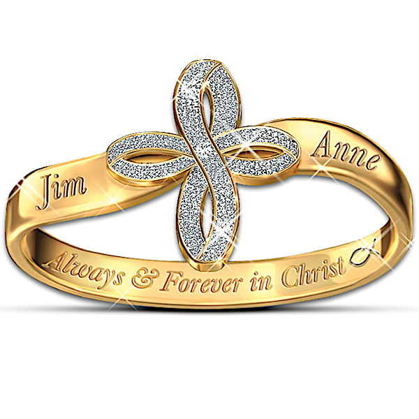 Thomas Kinkade Personalized Religious Couples Ring: Always & Forever In Christ - Personalized Jewelry