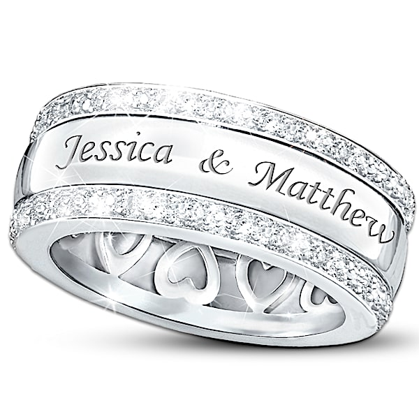 Personalized Name-Engraved Solid Sterling Silver Diamond Ring: Our Forever Love - Personalized Jewelry