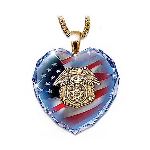 Police Crystal Heart Pendant Necklace