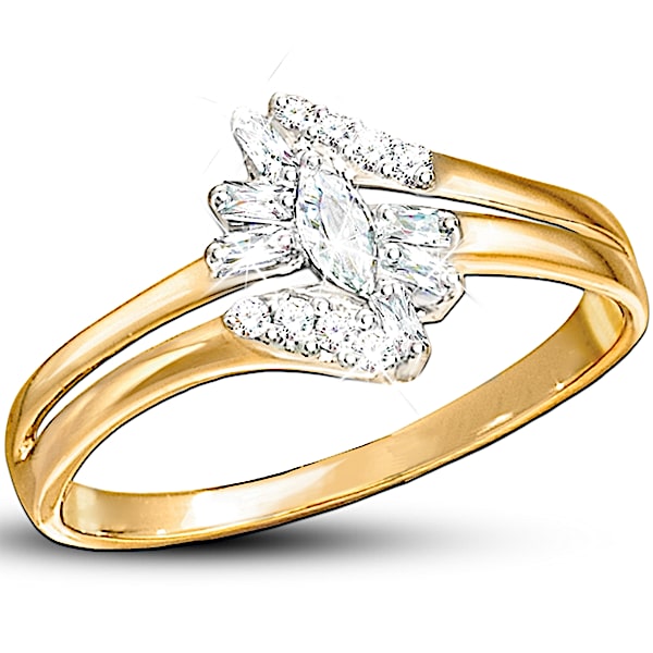 Solid 10K Gold Ring with 15 Diamonds in 3 Stone Cuts