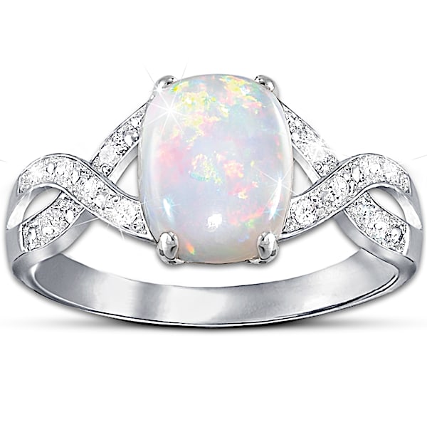Shimmering Elegance: Australian Opal And Diamond Women's Ring