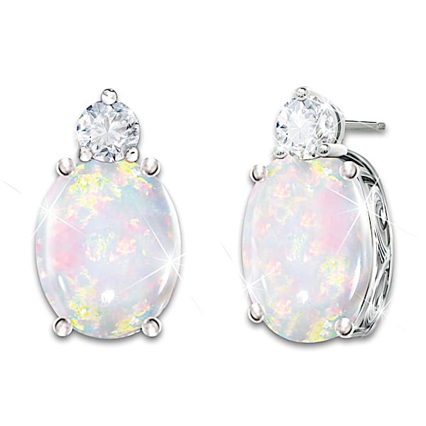 Shimmering Elegance Australian Opal And Diamond Earrings