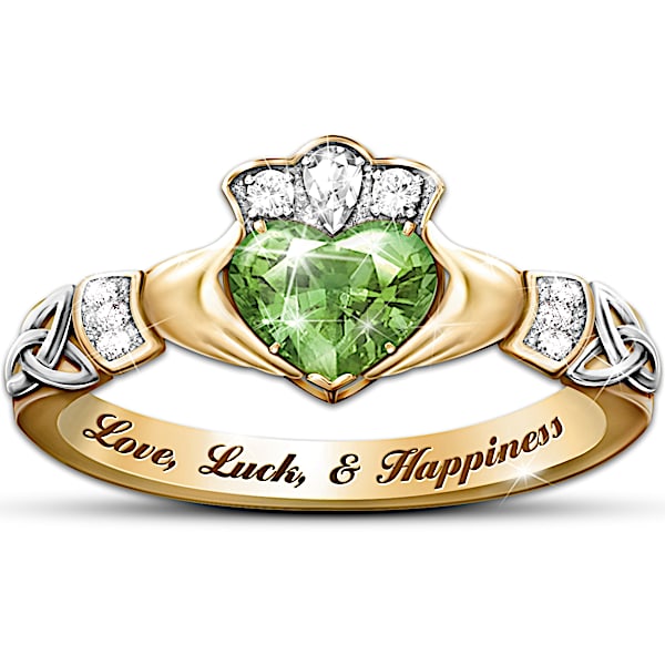 Irish Claddagh Ring With Cubic Zirconia Heart at Center