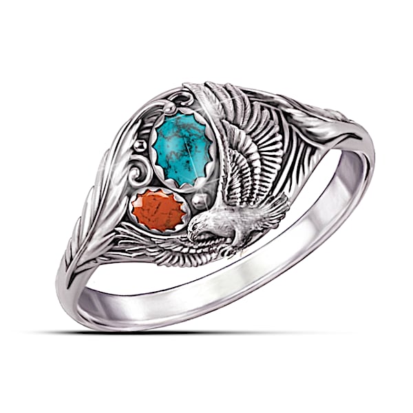 Spirit Of The Eagle Turquoise And Jasper Silver Ring