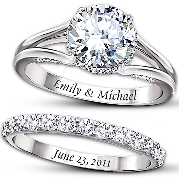 Diamonesk Personalized Engagement Ring And Wedding Band Set - Personalized Jewelry