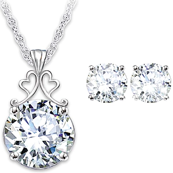 Diamonesk Bridal Earrings And Personalized Pendant Set - Personalized Jewelry