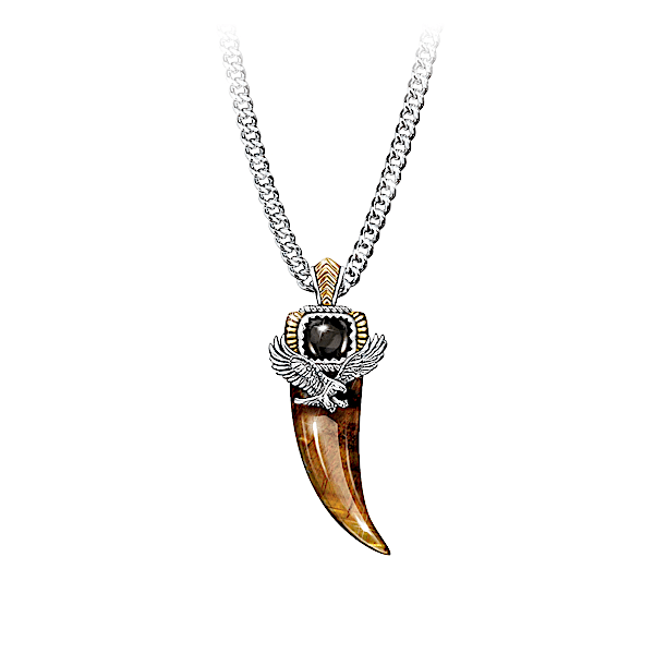 Tiger's Eye And Black Onyx Eagle Talon Pendant Necklace