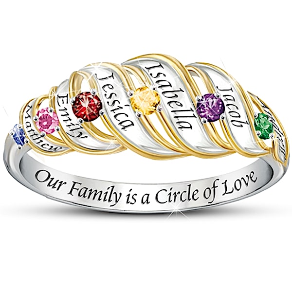 Our Family Is A Circle Of Love: Sterling Silver Personalized Birthstone Ring - Personalized Jewelry