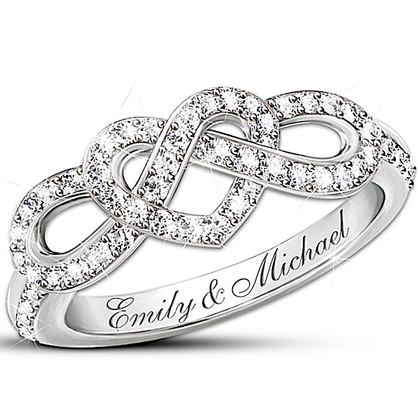 Personalized Engraved Lover's Knot Diamond Ring: Joined In Love - Personalized Jewelry