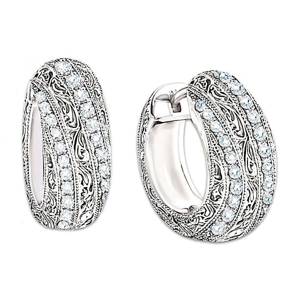 Sterling Silver Diamond Elegance Diamond Hoop Earrings For Women