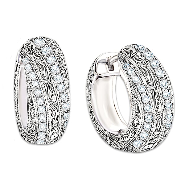 Sterling Silver Diamond Elegance Diamond Hoop Earrings For Women