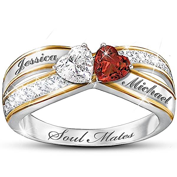 Topaz And Garnet Personalized Romantic Ring: Two Hearts Become Soul Mates - Personalized Jewelry