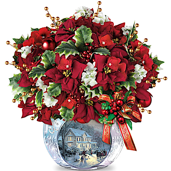 Thomas Kinkade "Bringing Holiday Cheer" Floral Arrangement Centrepiece