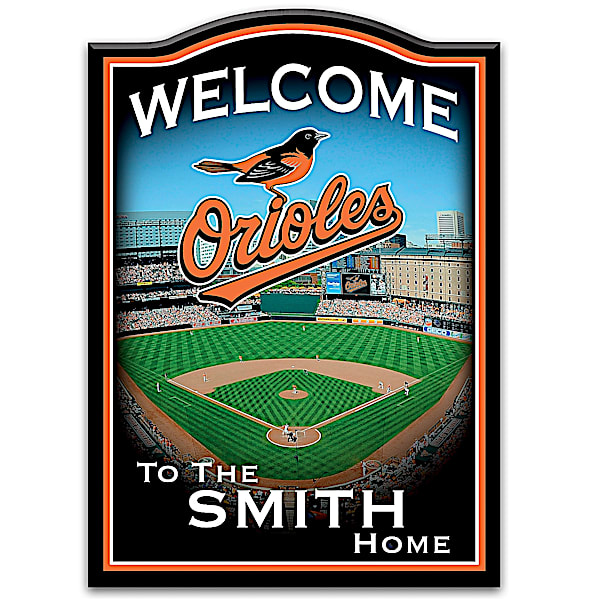 MLB Licensed Baltimore Orioles Welcome Sign Personalized with Your Family Name