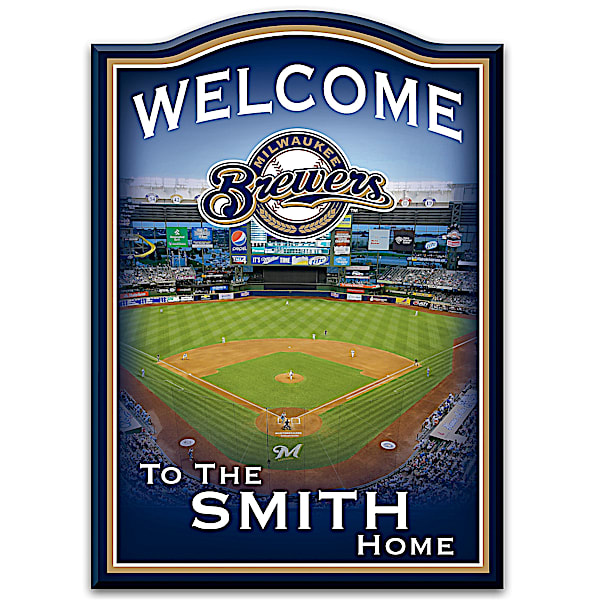 MLB-Licensed Milwaukee Brewers Personalized Wooden Welcome Sign