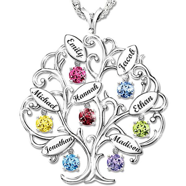 Personalized Birthstone Family Tree Pendant Necklace: Family of Love - Personalized Jewelry