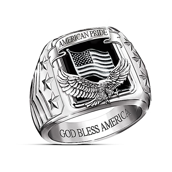 American Pride God Bless America Men's Stainless Steel Ring