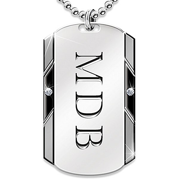 For My Grandson Dog Tag Personalized Pendant Necklace With Etched Initials - Personalized Jewelry