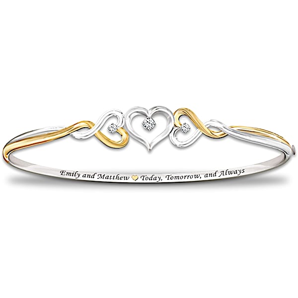 Personalized Diamond Bracelet: Two Hearts Become One  - Personalized Jewelry
