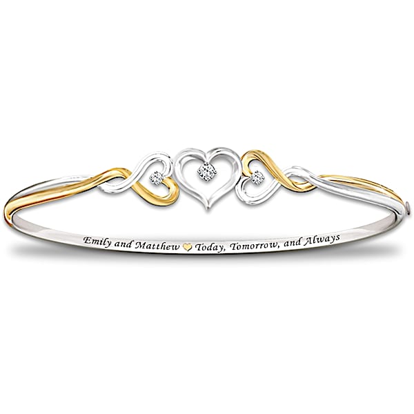 Personalized Diamond Bracelet: Two Hearts Become One - Personalized Jewelry