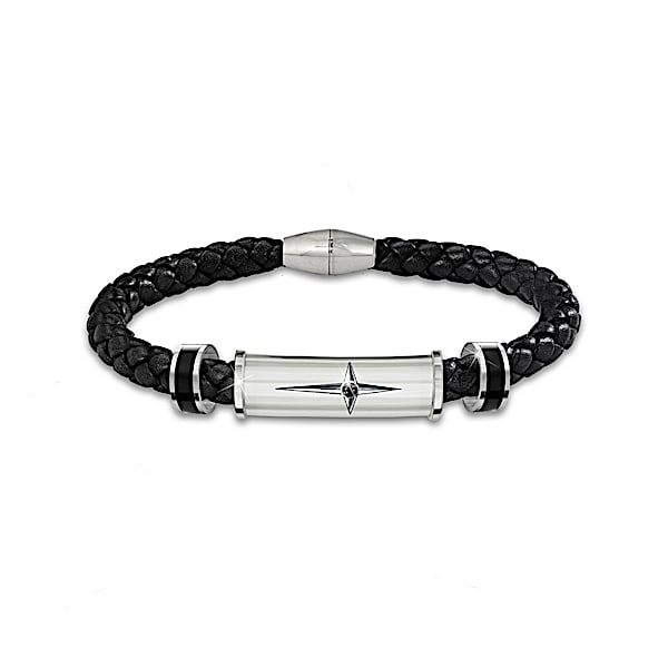 Bracelet: Protection And Strength For My Son Leather And Steel Cross Men's Bracelet - Graduation Gift Ideas