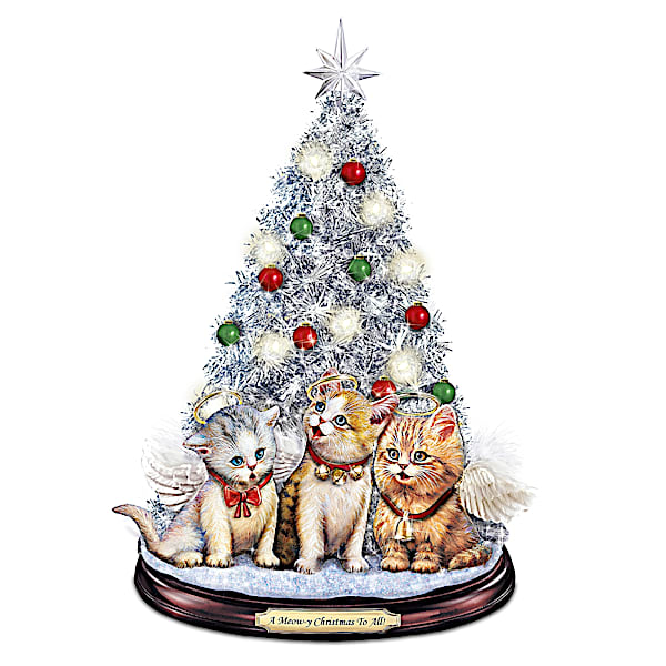 A Meow-y Christmas To All Tabletop Christmas Tree With Singing Jingle Cats