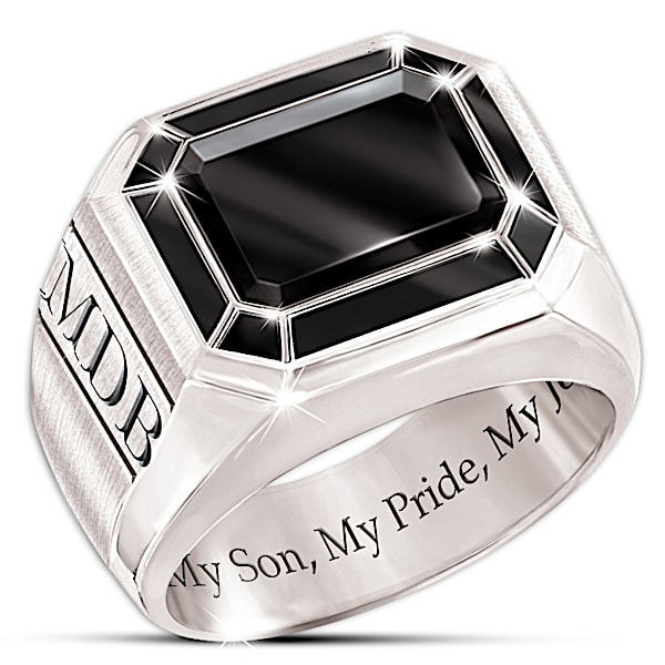 Black Onyx Son Ring Personalized With Initials And Engraved Sentiment: My Son, My Pride, My Joy - Personalized Jewelry