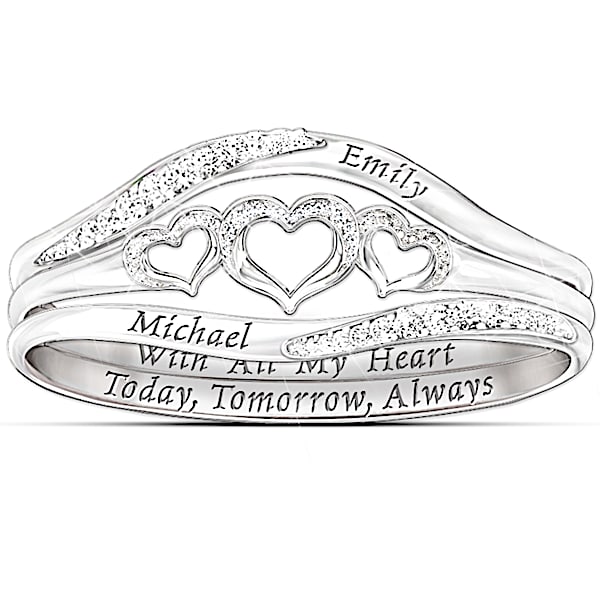 Women's Ring: With All My Heart Personalized Diamond Ring - Personalized Jewelry