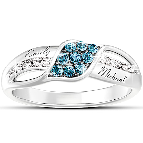 Women's Ring: Waves Of Love Personalized Diamond Ring - Personalized Jewelry