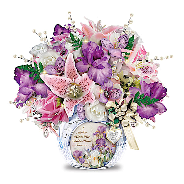 Flower Arrangement for Mothers: Always In Bloom Personalized Crystal Centerpiece