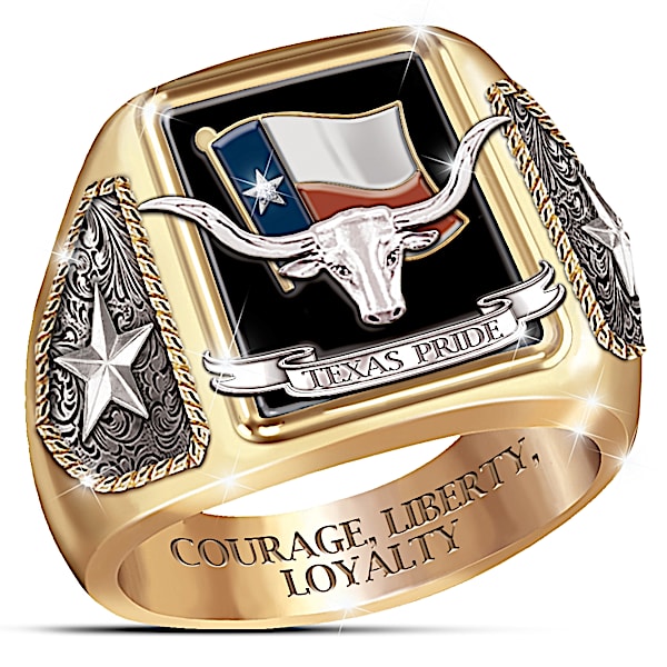 Stainless Steel Texas Pride Diamond And Black Onyx Ring