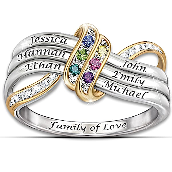 Ring: Our Family's Forever Love Personalized Birthstone Engraved Ring - Personalized Jewelry