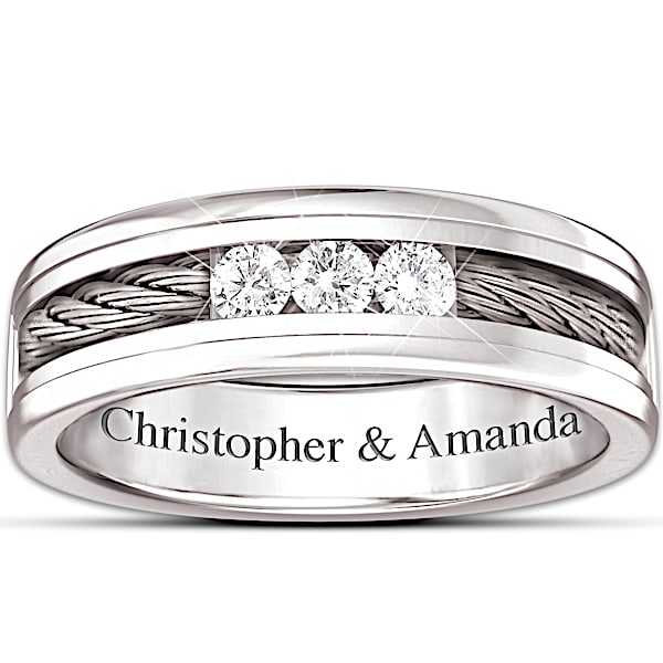 Ring: The Strength Of Our Love Personalized Men's Stainless Steel Diamond Ring - Personalized Jewelry