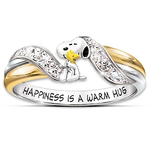 Happiness Is PEANUTS Snoopy And Woodstock Embrace Women's Ring