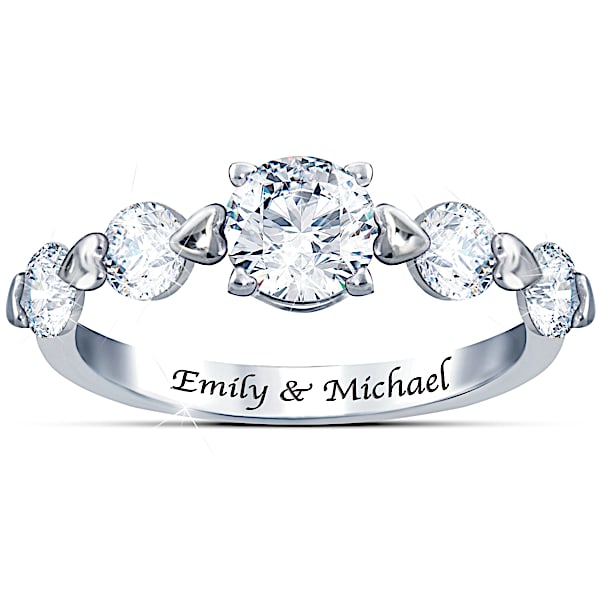Romance Personalized Sterling Silver Ring With Five White Topaz - Personalized Jewelry
