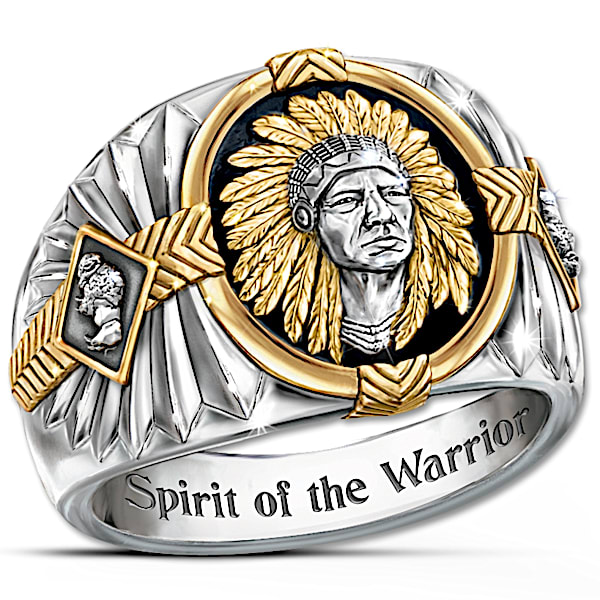 Spirit Of The Warrior Men's Native American Inspired Onyx And Steel Ring