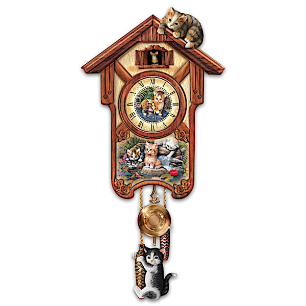 Happy Tails Cuckoo Clock With Kitten Art By Jurgen Scholz