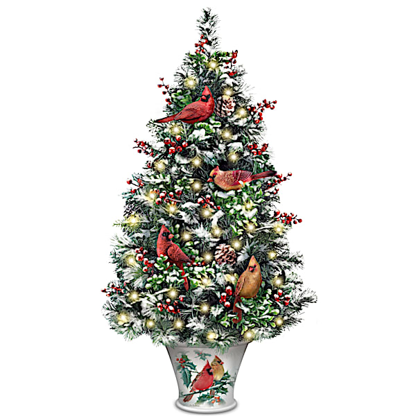 Winter's Beautiful Blessings Cardinal Art Illuminated Christmas Tabletop Tree