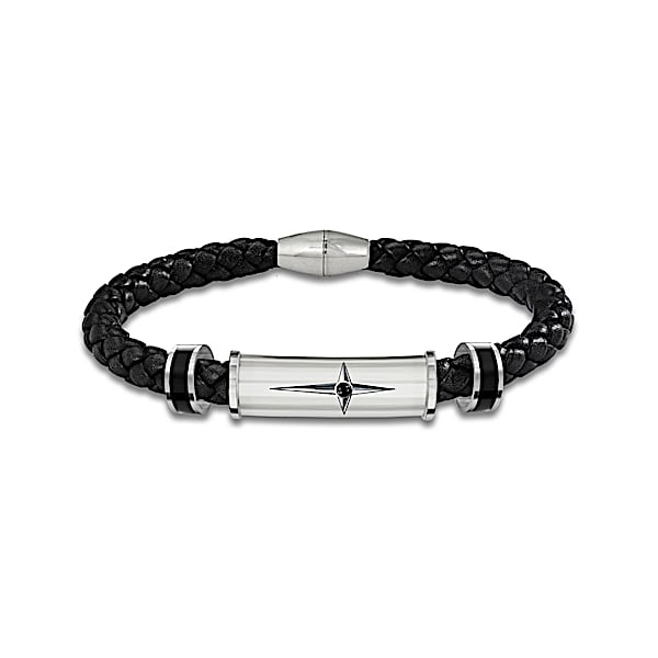 Bracelet: Protection And Strength For My Grandson Men's Leather And Steel Bracelet - Graduation Gift Ideas