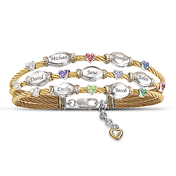 The Strength Of Family Personalized Name-Engraved And Birthstone Cable Bracelet - Personalized Jewelry