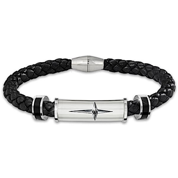 Leather And Solid Stainless Steel Christian Men's Bracelet: Foundation Of Faith
