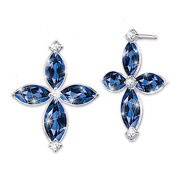 Promise Of Faith Blue Sapphire And Diamond Cross Earrings