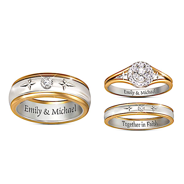 Forever In Faith His & Hers Personalized Set Of Diamond Wedding Rings - Personalized Jewelry