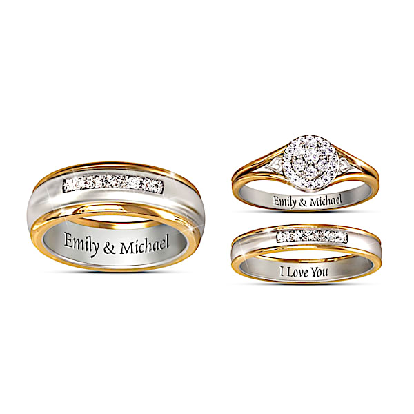 Together Forever His & Hers Personalized Set Of Diamond Wedding Rings - Personalized Jewelry